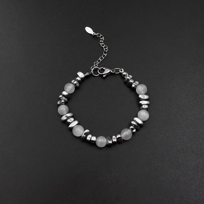 Silver beaded cat's eye stone spliced bracelet