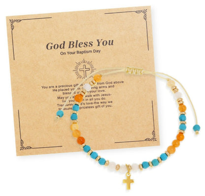 Hand-woven natural stone cross bracelet