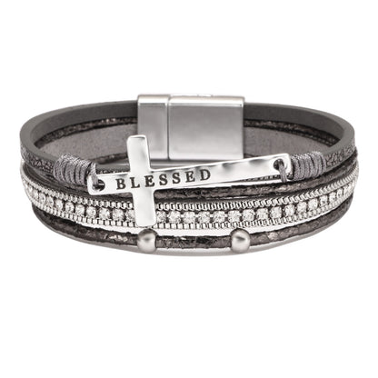 Cross bracelet with slightly set diamond magnetic clasp