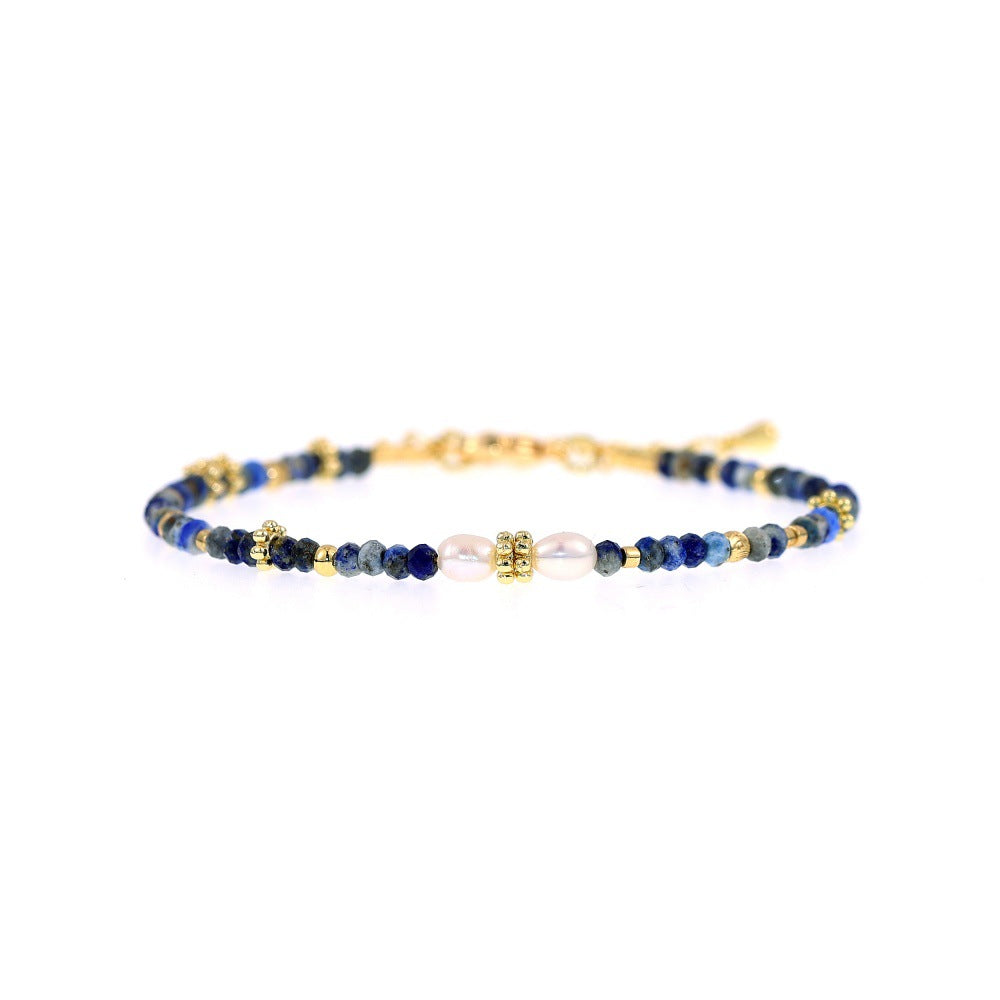 Semi-precious stone and pearl spliced bracelet