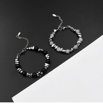 Silver beaded cat's eye stone spliced bracelet
