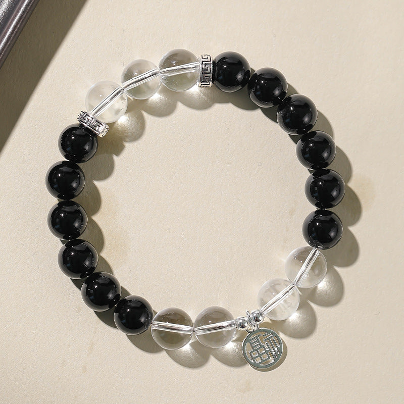 Natural tiger's eye stone zodiac year obsidian Buddhist prayer bead bracelet