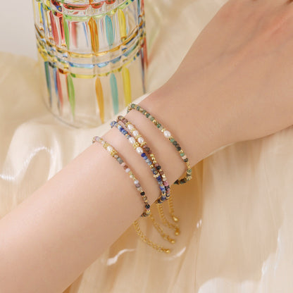 Semi-precious stone and pearl spliced bracelet