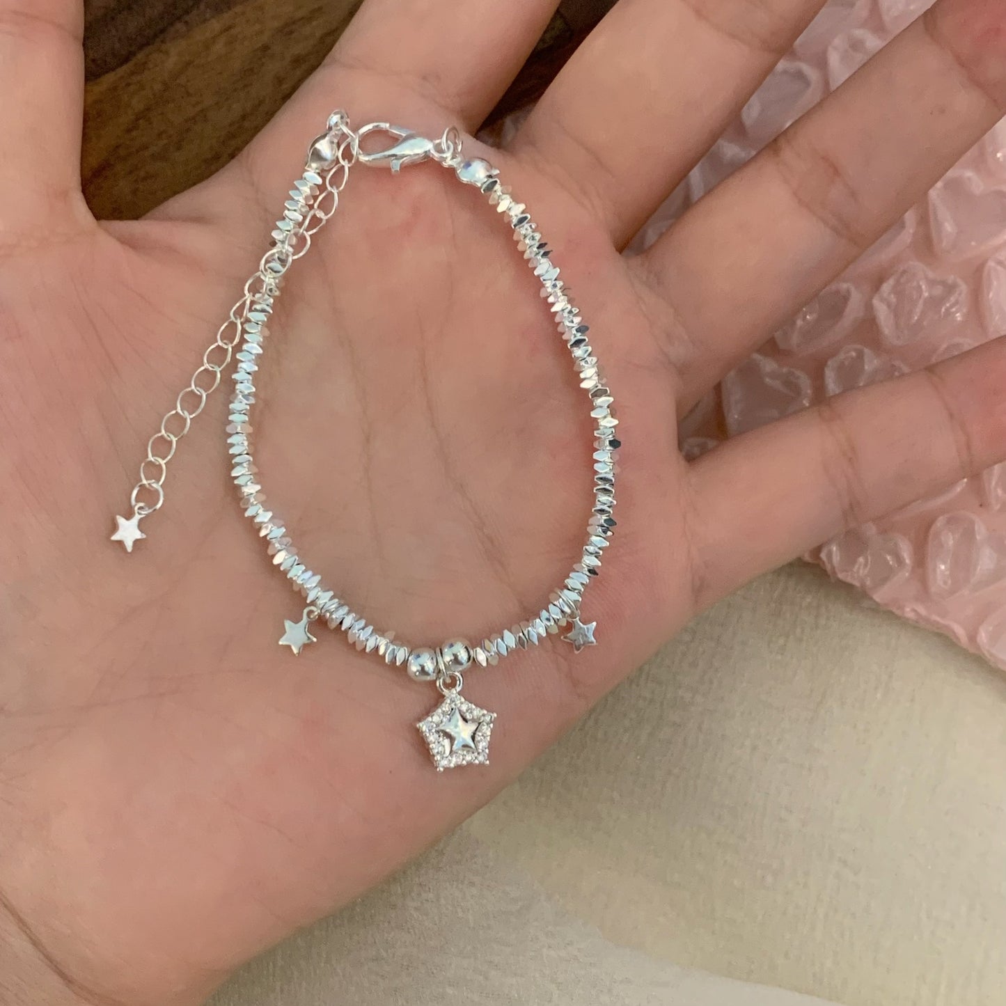 Star-shaped cat silver bracelet