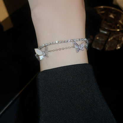 Zircon glass bead square heart adjustable bracelet
