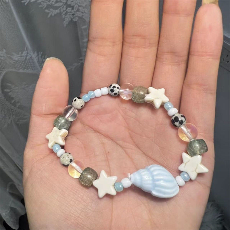 Beach bracelet, vacation conch, star ceramic beads