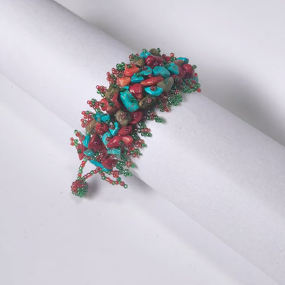Handmade crushed stone beaded Bohemian hollowed-out rice bead crushed stone bracelet