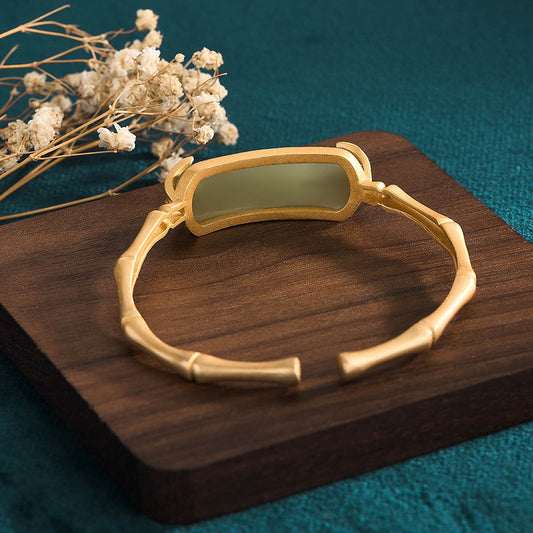 Ancient-style gilded and inlaid bracelet imitating Hetian jade with bamboo leaf green and segmented height