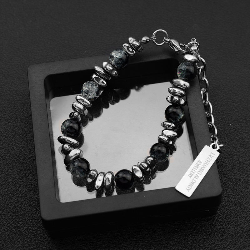 Ice crack spliced black gallstone bracelet
