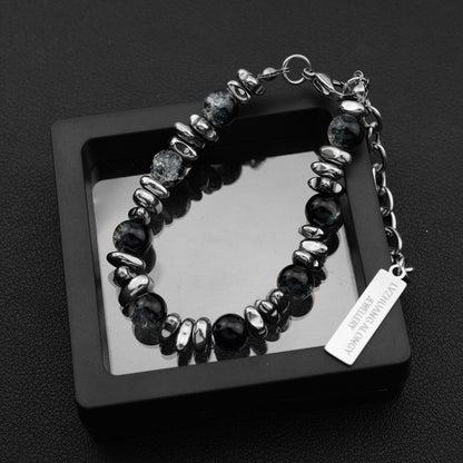 Ice crack spliced black gallstone bracelet