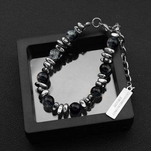 Ice crack spliced black gallstone bracelet
