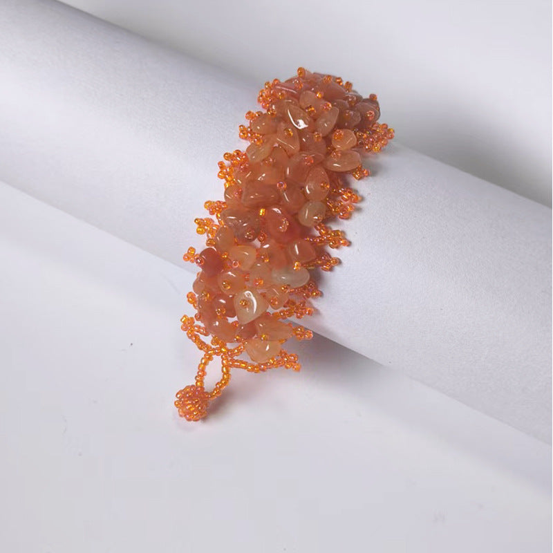 Handmade crushed stone beaded Bohemian hollowed-out rice bead crushed stone bracelet