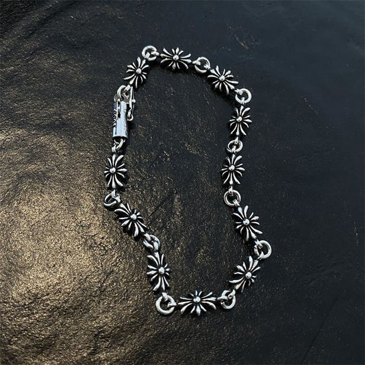s925 sterling silver cross flower bracelet