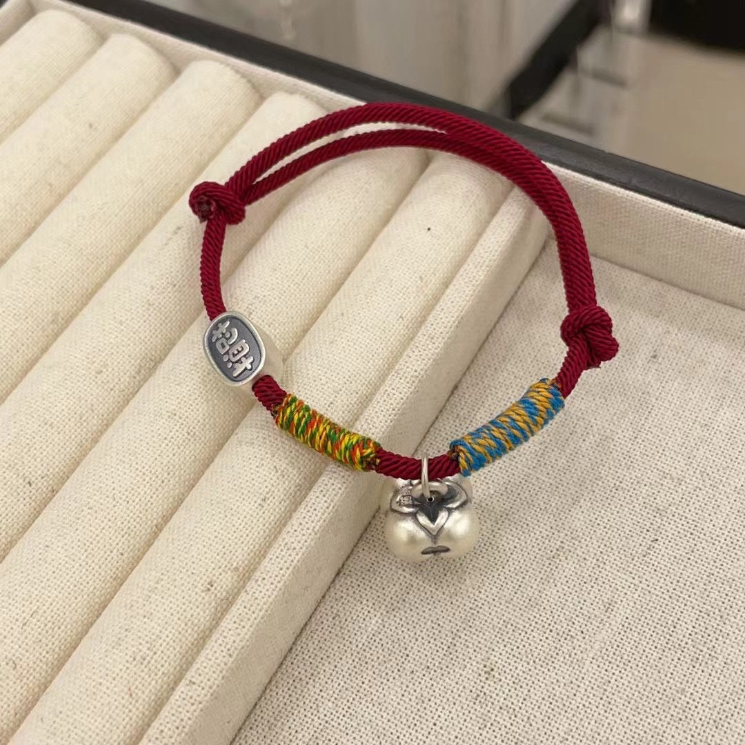 Good persimmons come true, everything goes well. 999 pure silver bracelet, red string for good luck, peace and prosperity