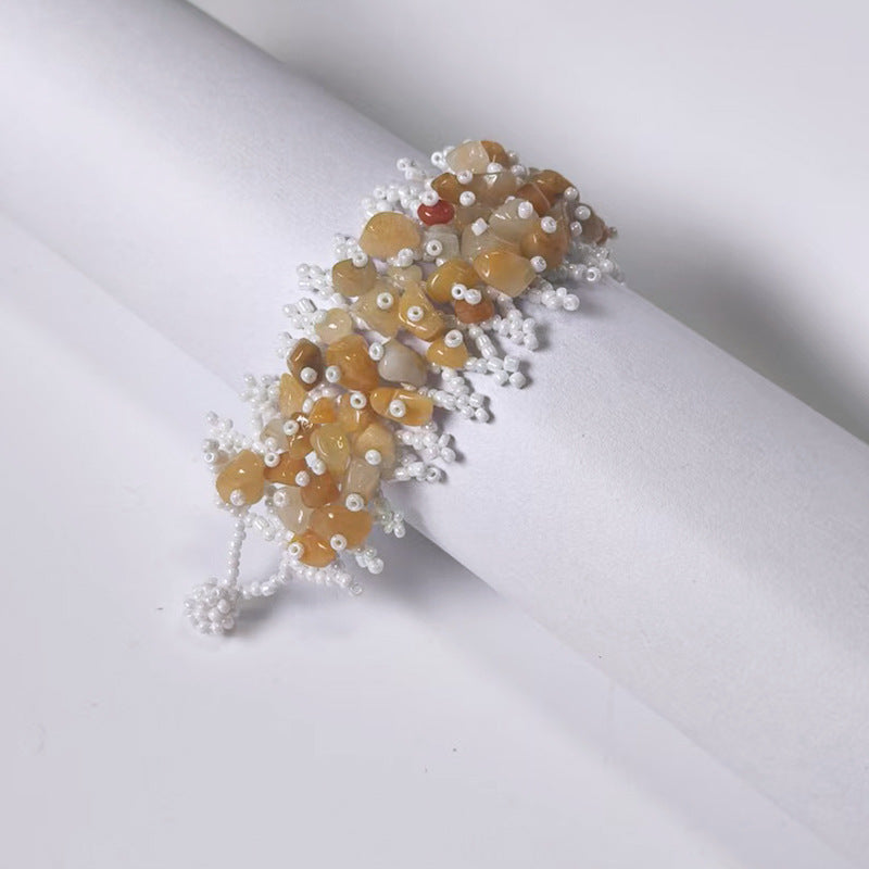Handmade crushed stone beaded Bohemian hollowed-out rice bead crushed stone bracelet