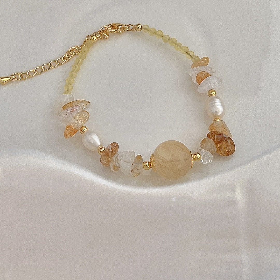 Amber irregular natural stone freshwater pearl crystal bracelet