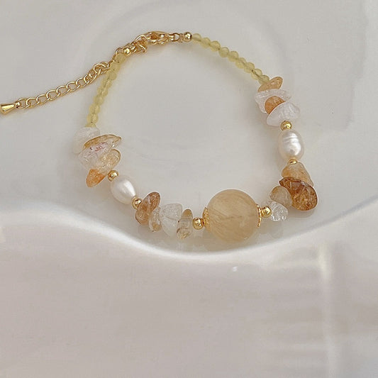 Amber irregular natural stone freshwater pearl crystal bracelet