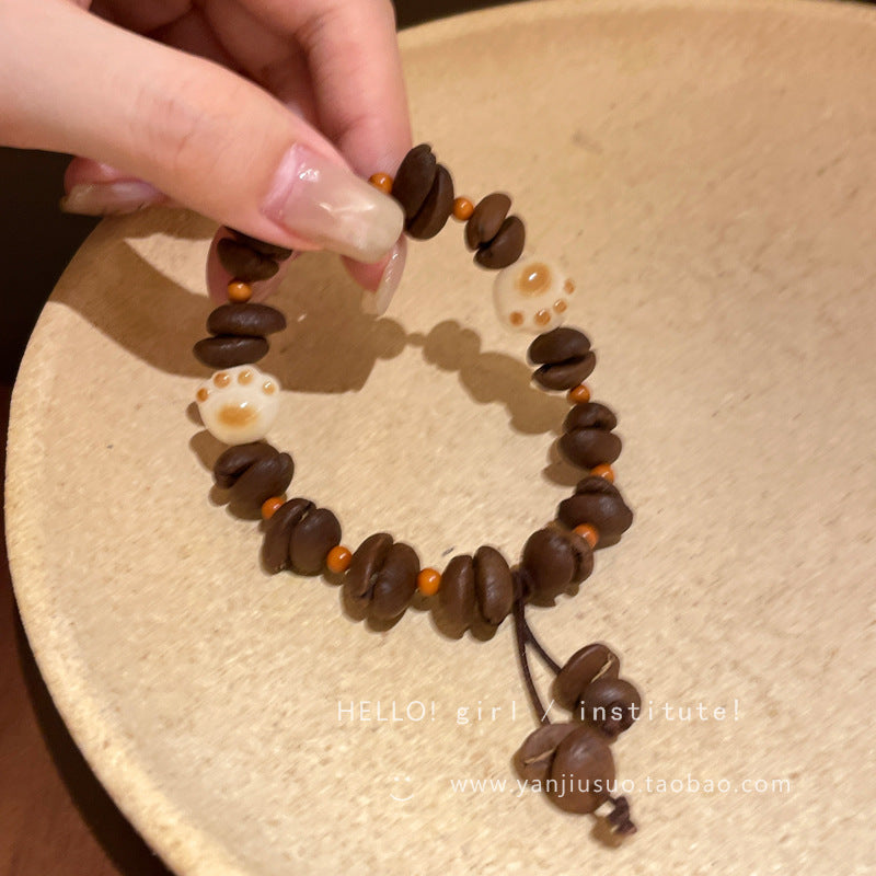 Coffee bean cat paw puppy beaded bracelet