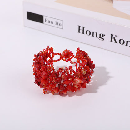 Handmade crushed stone beaded Bohemian hollowed-out rice bead crushed stone bracelet