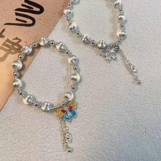 Butterfly cat's eye bracelet, enamel beaded for women
