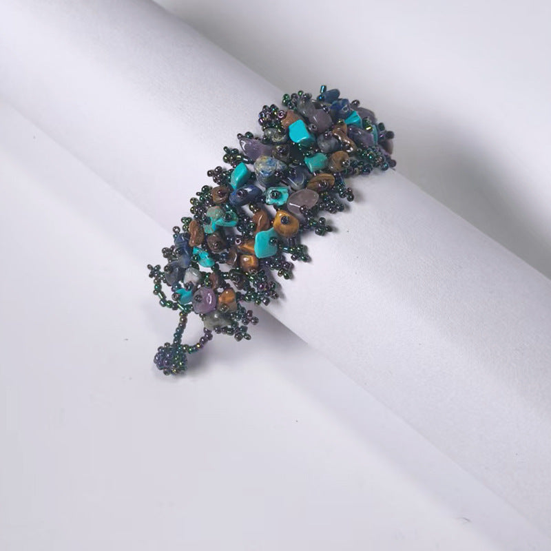 Handmade crushed stone beaded Bohemian hollowed-out rice bead crushed stone bracelet