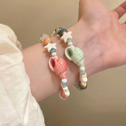 Beach bracelet, vacation conch, star ceramic beads