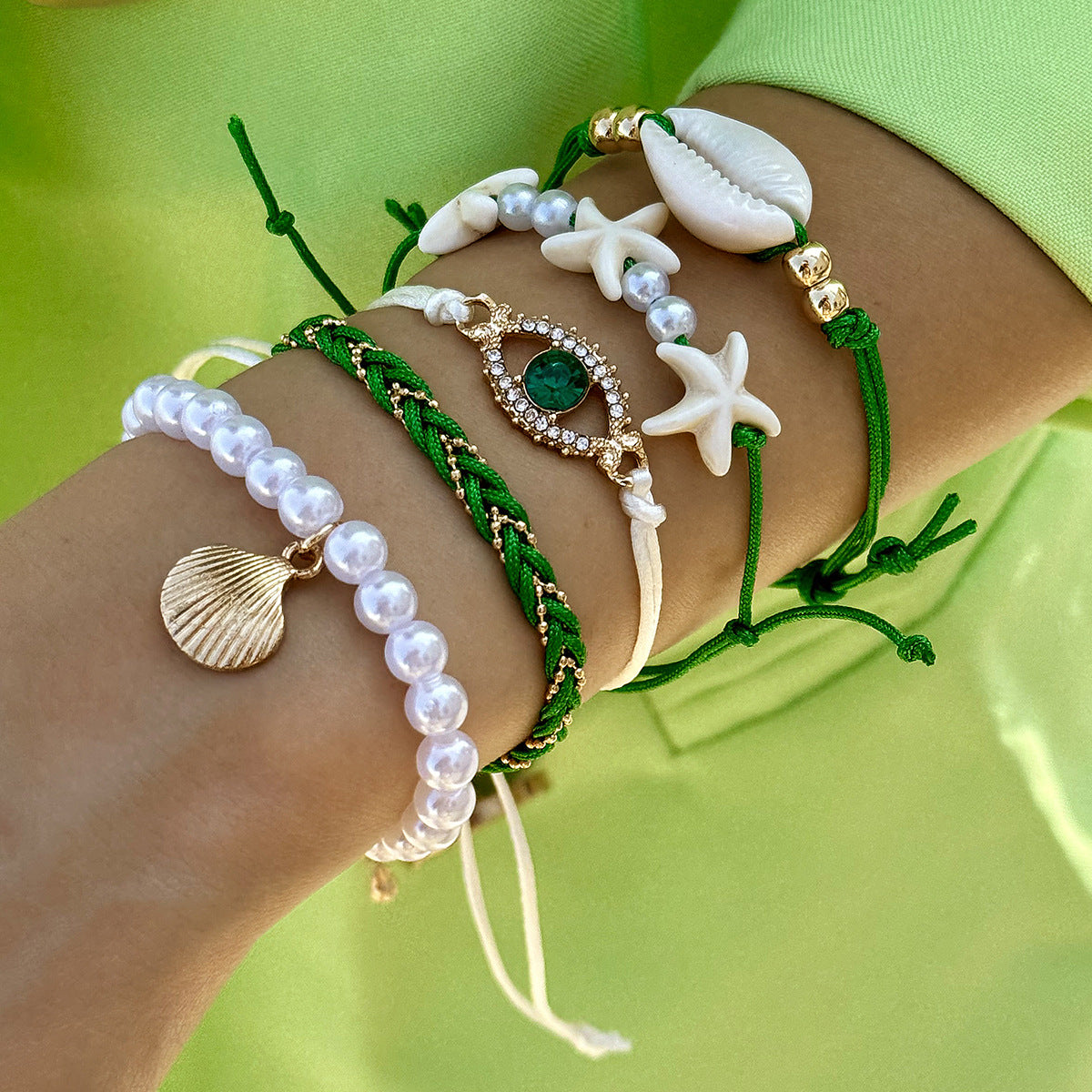 Vacation Series Beach Starfish Shell Rice Bead Woven bracelet
