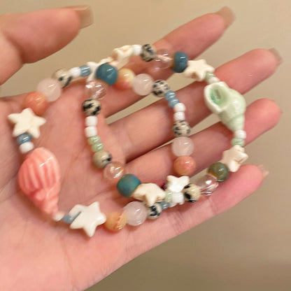 Beach bracelet, vacation conch, star ceramic beads
