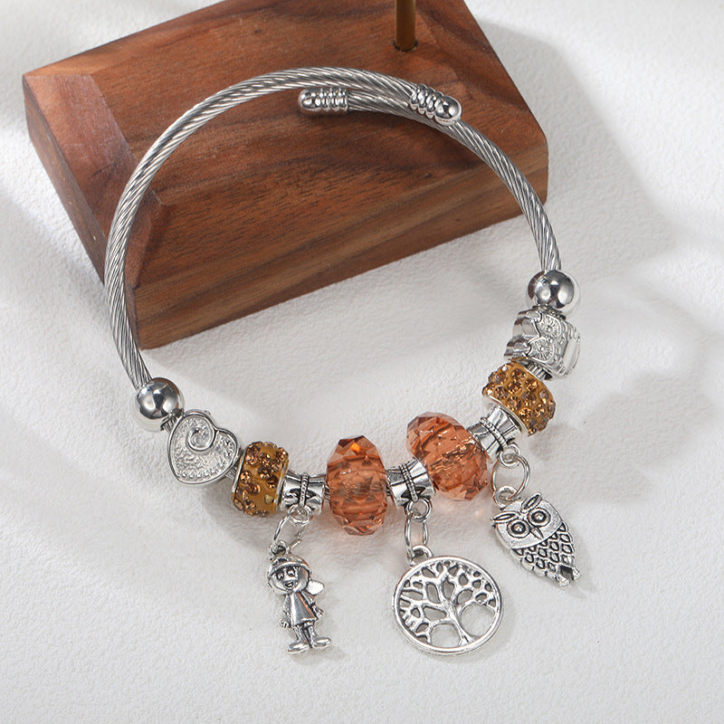 DIY beaded bracelet with multi-element stainless steel and copper alloy rhinestone