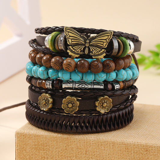 Butterfly, plum blossom, turquoise and chicken wing wood hand-woven personalized bracelet