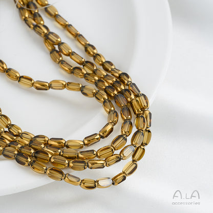DIY loose bead handcrafted bracelet with transparent crystal glass surface and golden edge oval rice grain beads