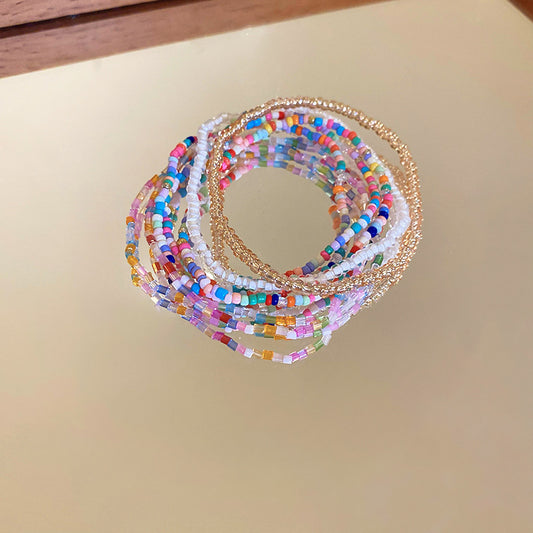 Bohemian-style stacked rice bead bracelet