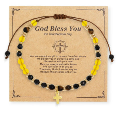 Hand-woven natural stone cross bracelet