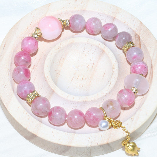 Pink cherry blossom mist, deep and light cherry blossom rain, Persian jade crystal bracelet