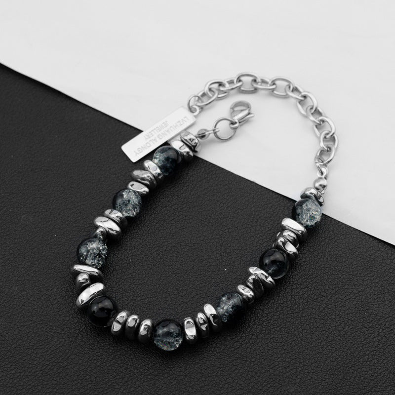 Ice crack spliced black gallstone bracelet