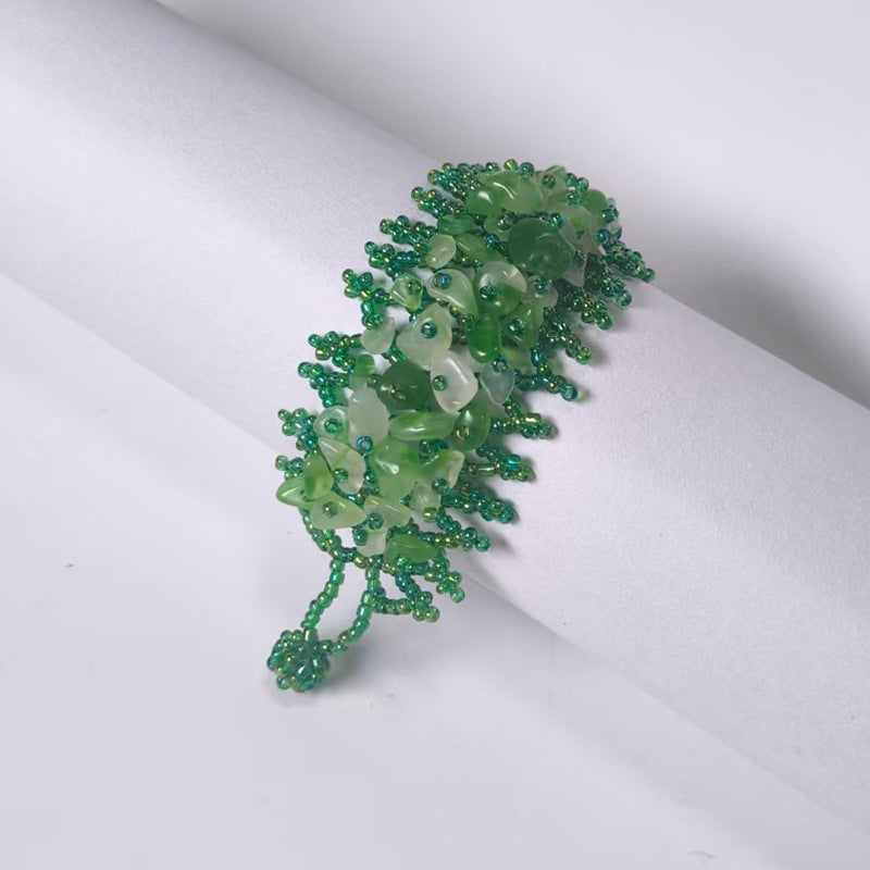 Handmade crushed stone beaded Bohemian hollowed-out rice bead crushed stone bracelet