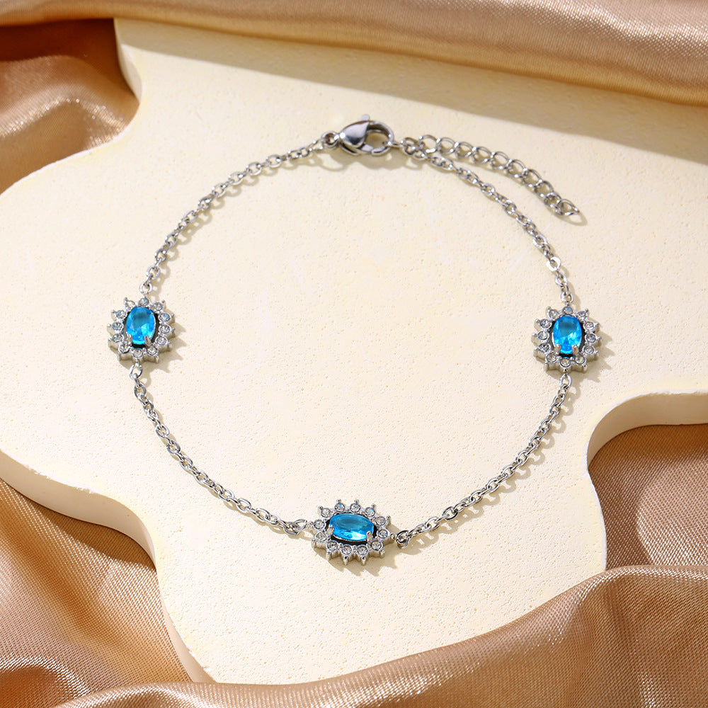 Dopamine-colored diamond set stainless steel bracelet