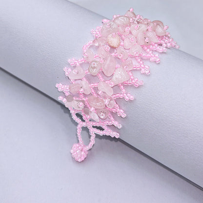 Handmade crushed stone beaded Bohemian hollowed-out rice bead crushed stone bracelet