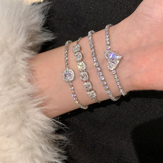 Zircon glass bead square heart adjustable bracelet