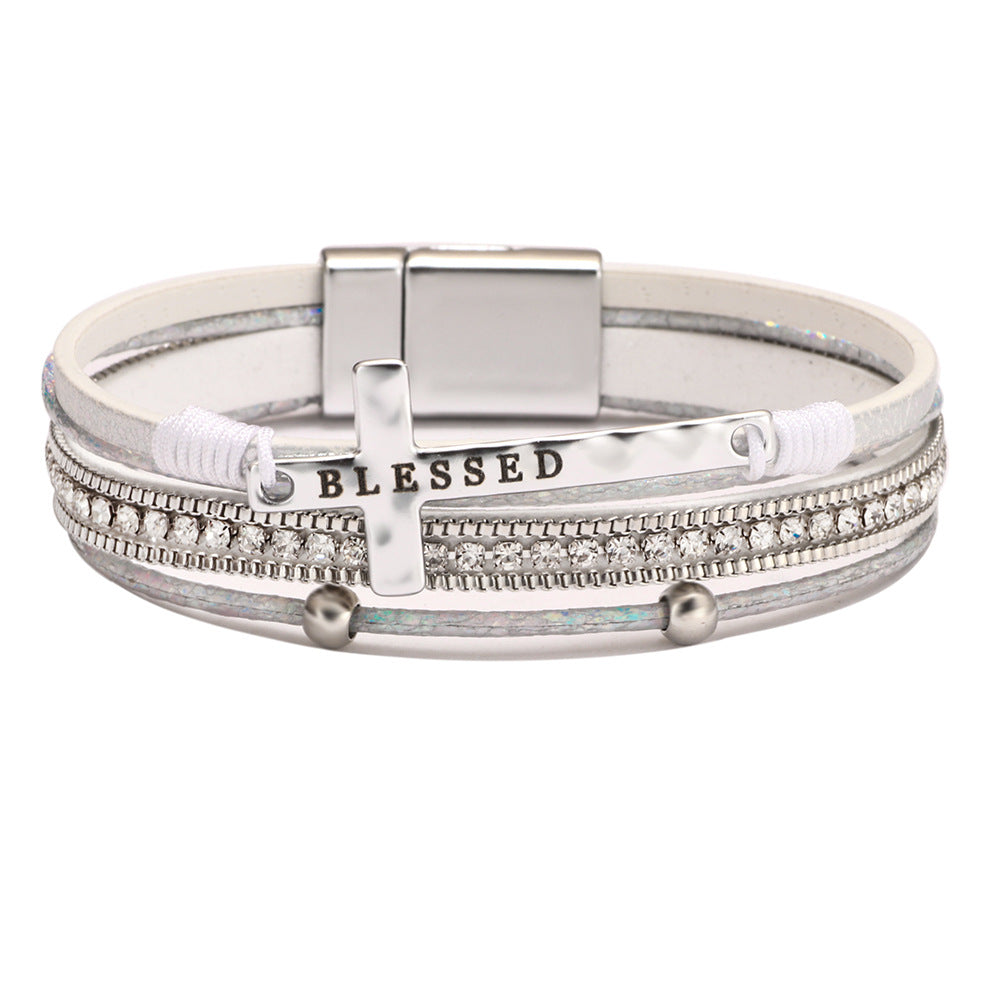 Cross bracelet with slightly set diamond magnetic clasp