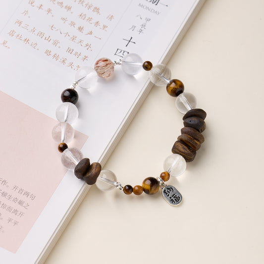 Agarwood crystal stacked bracelet, old money style bracelet