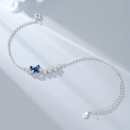 Butterfly Dance Bracelet for Women S925 Pure Silver Blue Butterfly Crystal