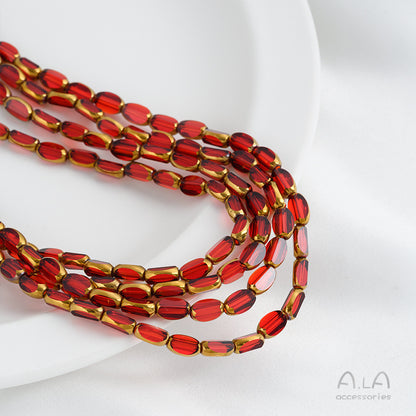 DIY loose bead handcrafted bracelet with transparent crystal glass surface and golden edge oval rice grain beads
