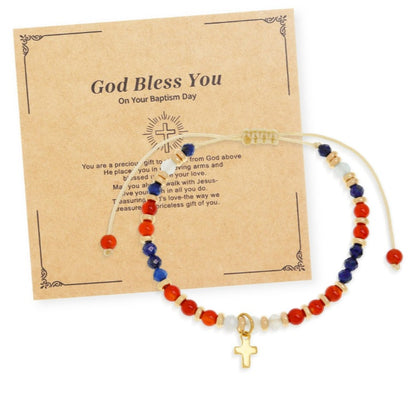 Hand-woven natural stone cross bracelet