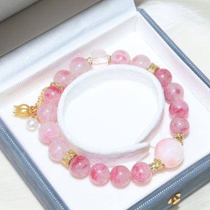 Pink cherry blossom mist, deep and light cherry blossom rain, Persian jade crystal bracelet