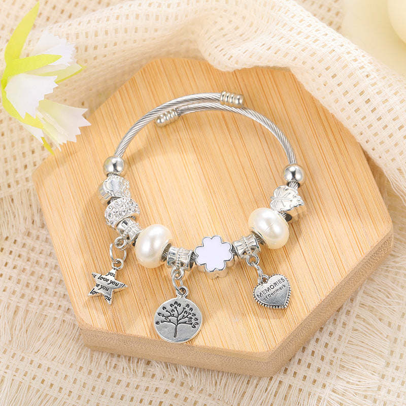 DIY beaded bracelet with multi-element stainless steel and copper alloy rhinestone