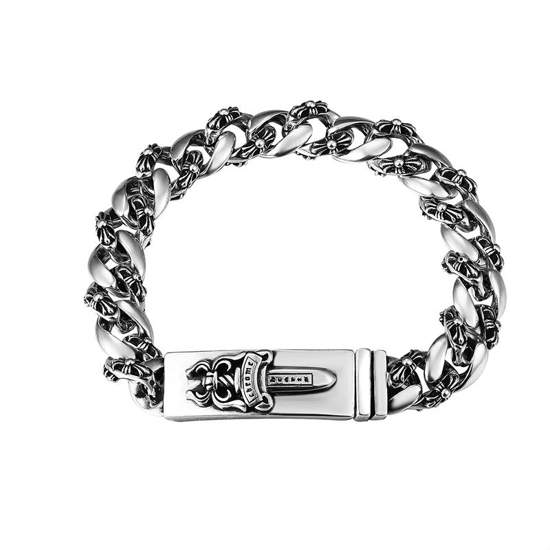 The S925 bracelet features a sword, anchor and cross flower