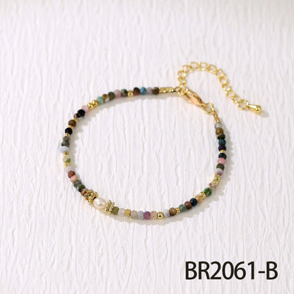 Semi-precious stone and pearl spliced bracelet