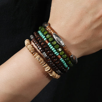 Coconut shell alloy wood bead elastic band bracelet