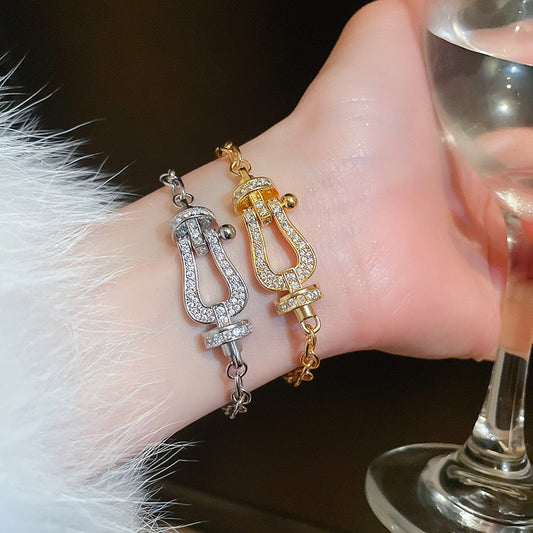 18K real gold electroplated zircon horseshoe buckle bracelet